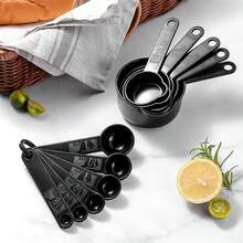Bộ 10/11 cốc và thìa đong bằng nhựa, màu kaki, đen, xám, hồng, đỏ, trắng, bộ dụng cụ đong nấu ăn và làm bánh, 5 cốc và 5 thìa đong có vạch mức, dùng cho cả chất lỏng và chất rắn, dễ cầm nắm, thiết kế xếp chồng, dụng cụ đong nhà bếp, dụng cụ nhà bếp nhỏ. - Nhiều màu - Xem 10