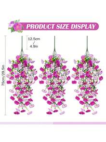 2/4/6/8 件装悬挂式人造丝花藤绿色桉树植物，户外防紫外线，适用于婚礼、门廊、客厅、办公室墙面、庭院、书架、家居装饰 - 紫紅+漸層紫色 - 查看 2