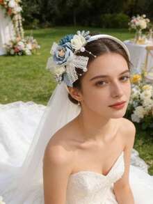 1pc Original Design Cute Faux Flower Headband, Sweet And Fresh Style For Women - Blue-gray - View 1