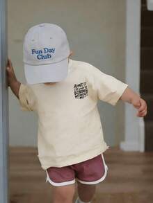 Young Boy Casual Graphic Print Crew Neck Short Sleeve T-Shirt, Summer Top - Apricot - View 4