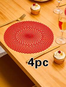 1/4/6pcs Simple PVC Gold Foil Placemats, Hotel Restaurant Decor Heat Insulation Non-Slip Table Mats, Suitable For Wedding Party, Christmas, Valentine's Day, Holiday Celebration, Picnic, Birthday Banquet Table Decoration - Multicolor - View 10