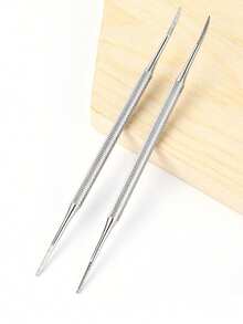 2pcs Stainless Steel Silver Ingrown Toenail Lifter, Embedded Toenail Lifter Toenail Cleaning Tool, Multi-Function Nail File Pen, Professional Foot Care Tool - Silver - View 3