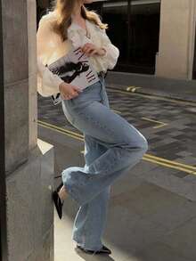 DEEKA 女士纯色层叠荷叶边衬衫，春夏新品 - 米色 - 查看 4