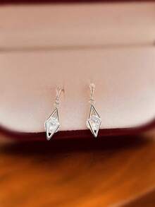 1 Đôi bông tai dáng dài hình học rỗng, họa tiết tia nắng mặt trời, bằng bạc Sterling S925, đính đá Zirconia, không gây dị ứng, phù hợp cho bé gái đeo hàng ngày, dự tiệc, lễ tốt nghiệp, bông tai dài thời trang, món quà tinh tế. - kim cương - Xem 2