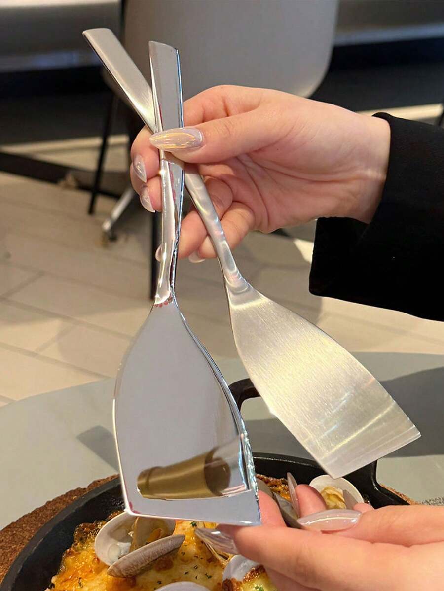 1pc Premium Stainless Steel Kitchen Spatula, Stainless Steel Kitchen Turner, Small Frying Pan, Egg Turner, Steak Turner, Flat Spatula, Teppanyaki Spatula, Pizza Spatula, Steak, Teppanyaki, Pizza, Pancake Cooking Turner And Serving Tool, Kitchen Cooking Tool - Multicolor - View 1