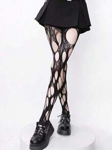 Medias negras de red rasgadas con estilo gótico y sexy de ROMWE - Negro 2 - Ver 6