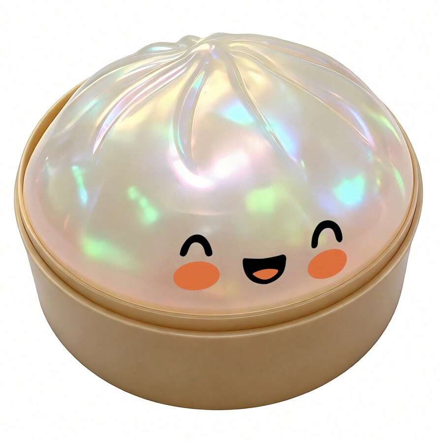 Cute Pink Glitter Steamed Bun Squishy Toy With Beige Steamer Case, Kawaii Slow Rising Soft Squeeze Squishies, Fidget Squishy Toys For Kids Stress Relief & Sensory Play - 珍珠色 - 查看 1