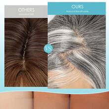 26英寸灰色假发，4x6高清蕾丝前假发，合成灰色长波浪分层无胶假发，适合女性，自然外观，日常佩戴 - 彩色 - 查看 5