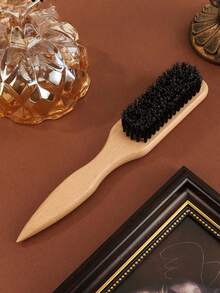 1支男女通用猪鬃顺滑梳，胡须刷，防毛躁梳，蓬松木柄梳，解结梳，发际线定型，光滑马尾梳 - 宽锥形尾梳，方便解结和顺滑，便于分缝、造型、抛光和拉直头发 - 米色 - 查看 5