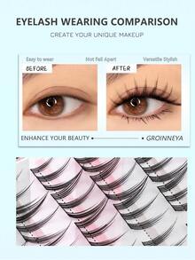 GROINNEYA Bandeja mixta de 13 filas de pestañas individuales de hadas en 2 estilos, con efecto 3D en punta, pestañas en racimos lujosos y suaves, pestañas superiores y pestañas inferiores con banda transparente, pestañas de mink falsas para crear un maquillaje único y perfecto para cualquier ocasión - C - Ver 4