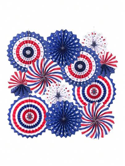 2 Sets de decoraciones patrióticas del 4 de julio, set de decoración de fiesta con abanicos de papel, set de decoración de fiesta con abanicos de papel colgantes con temática del 4 de julio, decoraciones redondas colgantes de abanicos de papel rojo, blanco y azul, abanicos de papel patrióticos, decoraciones para celebración del 4 de julio, set de decoración colgante, accesorios para fotos de carnaval, decoración de boda de verano y manualidades para el hogar
