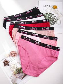 6 Pieces Of Mixed Color Mid Waist Pure Cotton Letter Waistband Underwear, Comfortable And Breathable, With Elastic Fit, Suitable For Women's Triangle Underwear Worn In Daily And All Seasons - 彩色 - 查看 1