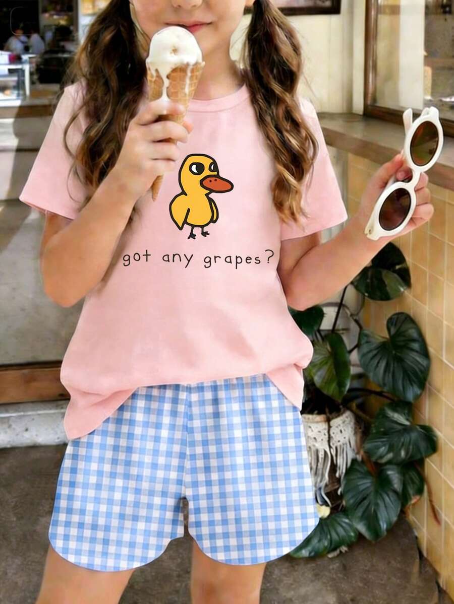 Tween Girls Casual Funny Graphic Print Crew Neck Short Sleeve T-Shirt Summer Top - Pink - View 1