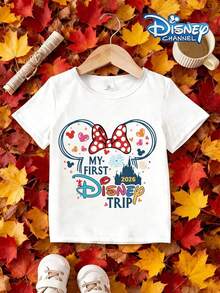 Disney Licensed Casual And Simple Round-Neck Short-Sleeve T-Shirt Printed With The 'My First Disney Trip 2026' Design, Specially Designed For Infants And Toddlers, Suitable For Both Boys And Girls, Making It An Ideal Choice For Summer Wear. - 白色 - 查看 2