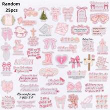 Pink Bow Stickers With Bible Verse Patterns, Made Of Transparent PET Material, Suitable For Water Bottles, Laptops, Bags, Computers, Scrapbooks, Diaries, Phones And Other Items - Multicolor - View 6