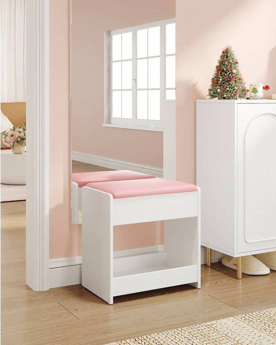 Hzuaneri Dressing Table Stool, Soft Padded Vanity Stool, Makeup Chair With Non-Slip Foot Pads For Dressing Room, Bottom Storage, Bedroom, Entryway - Pink - View 1