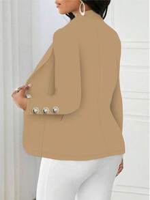 Women's Solid Color Elegant Lapel Long Sleeve Button Faux Pocket Regular Jacket - Khaki - View 5