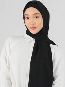 2pcs Women Scarf Headscarf Hat Set, Versatile Undershirt Cap Combo, Hijab, Middle East Ramadan Abaya Matching, Elastic Beanie & Chiffon Scarf Casual Set - Black - View 3