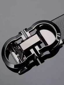 1pc New High-Quality Men's Casual Business Automatic Buckle Belt, Fashionable Versatile Waist Belt - Gun Black - View 4