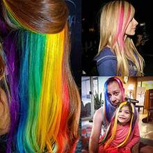 32Packs Colored Hair Extensions 20Inch Straight Color Clip in on Hair Extension Rainbow Party Highlights Synthetic Hairpiece 16 colors - Color arcoíris 32 piezas - Ver 6