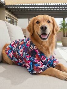 夏季狗狗休闲衬衫 - 透气轻便的狗狗夏季服装，适合小型、中型和大型犬，全印花狗狗服装 - 彩色 - 查看 4