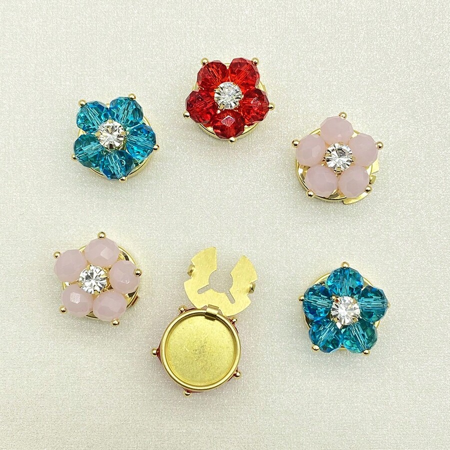 1个衬衫纽扣套，时尚水钻袖扣，龟形纽扣，衬衫配饰 - 紅色 - 查看 1