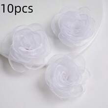 5/10个仿真欧根纱卷曲花头，焦边山茶玫瑰假花，家居婚礼装饰假花DIY工艺品，适用于家居装饰、秋冬婚礼装饰、服装花环剪贴簿配件 - 彩色 - 查看 18
