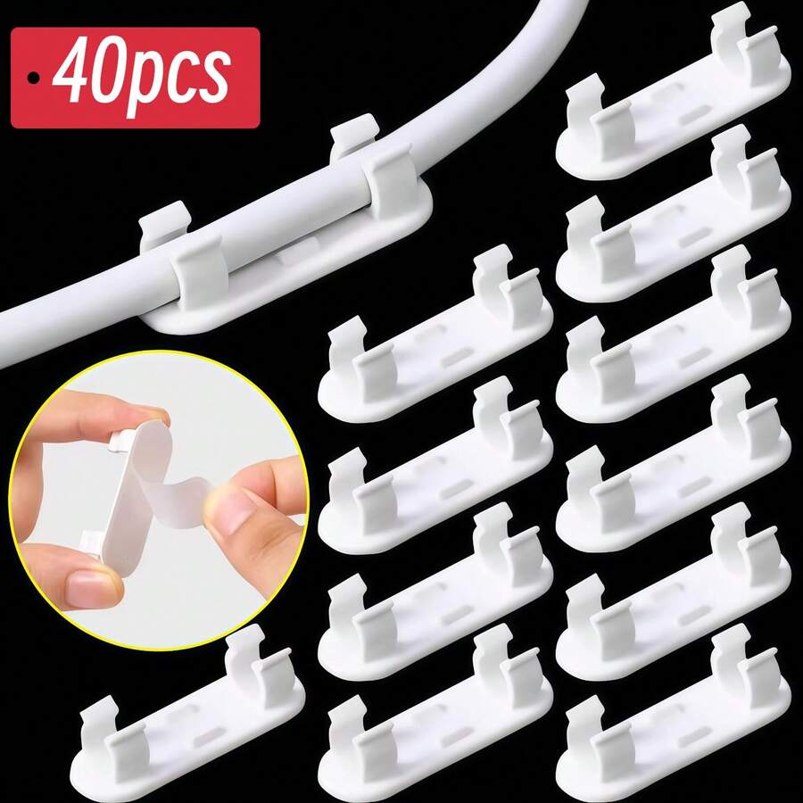 40 chiếc kẹp dây không đục lỗ, tự dính, độ bám dính cao, liền mạch, dùng để sắp xếp cáp, kẹp dây, kẹp cáp dữ liệu.