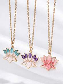 Vintage Elegant Colorful Lotus Flower Pendant Necklace, Women's Lotus Flower Choker Necklace, Suitable For Daily, Party, Date, Festival, Summer Beach Vacation, Gift For Friends, Family, Couples, Jewelry Accessory - Multicolor - View 4