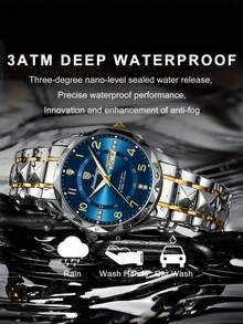 Set de 4 piezas para hombre: Reloj de cuarzo casual de negocios con calendario digital, pulsera, collar de cruz, anillo - Conjunto de joyería adecuado para uso diario - Multicolor - Ver 4