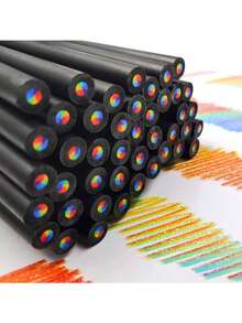 12/24支彩虹铅笔，彩色铅笔，彩色组合木质黑色铅笔素描绘画用品，适合作为生日礼物、派对礼物、万圣节礼物、圣诞节礼物，绘画爱好者必备，返校季好物 - 查看 8