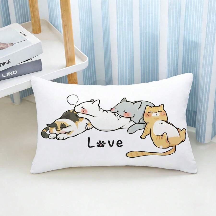 1 szt. Poszewka na poduszkę z motywem leniwego kota, miękka tkanina aksamitna w kolorze brzoskwini, nadruk jednostronny, wymiary 30*50 cm/40*60 cm, odpowiednia do salonu, sypialni, na wesele, sofę, do wystroju domu, na prezent świąteczny (bez wkładu do poduszki) - Wielokolorowe - Zobacz 1