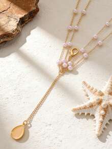 1件时尚性感仿珍珠贝壳吊坠身体链/项链，适合女性海滩度假佩戴，是送给朋友、家人、情侣的难忘礼物，手工制作的珠宝配饰 - 金色 - 查看 5