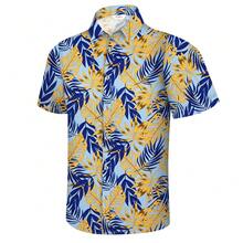 Hawaiian Shirt For Men Tropical Shirts Summer Beach Button Down Short Sleeve Luau Aloha Floral Cruise Vacation Outfit 2026 - 棕櫚黃藍 - 查看 1