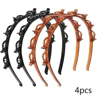 4个纯色休闲ABS塑料发箍夹，2个黑色和2个红色，适合女性、情侣、节日、宴会等场合佩戴，可作发箍、头饰或发圈使用。