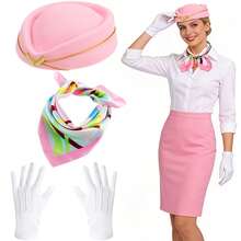 三件套空姐服装套装 - 包括帽子、围巾和手套，优雅的角色扮演服装，适合节日、角色扮演、主题派对、嘉年华和化装舞会。 - 彩色 - 查看 1