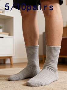 5/10 Pairs Men's Summer Thin Gray Vertical Stripe Casual Versatile Business Mid-Calf Socks - Grey - View 6