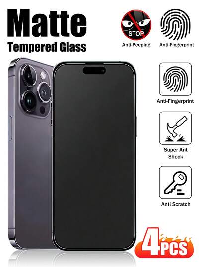 Yezodawee Bộ 4 miếng dán màn hình cường lực mờ, phủ toàn màn hình, độ cứng 9H, bảo vệ cạnh được nâng cấp, chống trầy xước, chống sốc, dễ dàng lắp đặt, không bọt khí, phù hợp với dòng 17 Pro Max/16 Plus/15 Pro Max/14/13/12/11