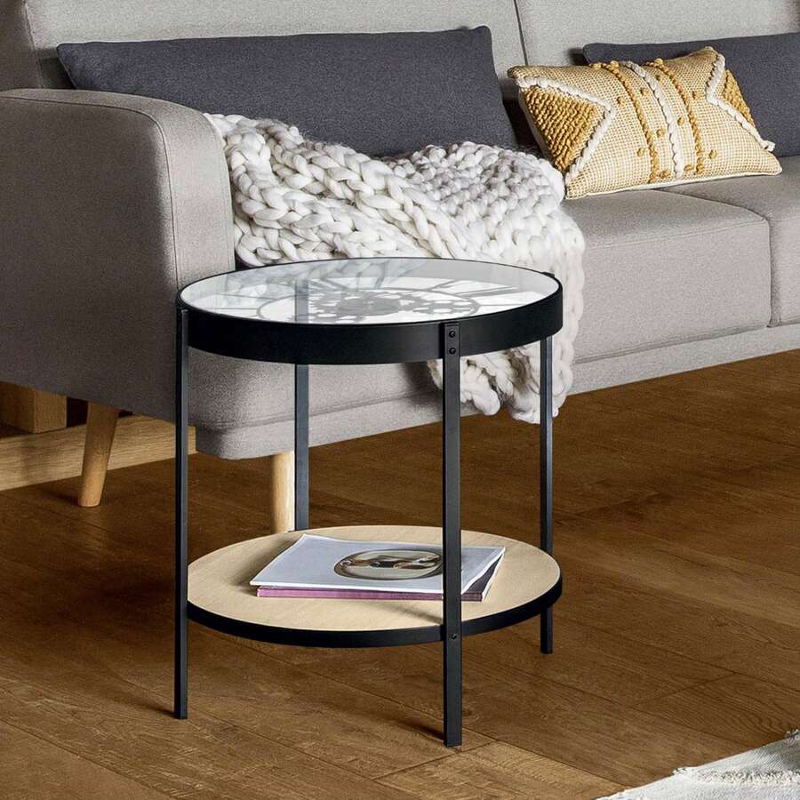 Atmosphera 帶機械鐘的咖啡桌，直徑51厘米，尺寸49厘米 - 黑色 - 查看 1
