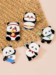 1/6 pièces Broche panda sportif de style chinois, haltère, punching, théière bouilloire figurines mignonnes, couleurs noir et blanc vives, accessoire décoratif unique pour sac à dos d'étudiant, vêtements, cadeau pour mère, père, remise de diplôme et enseignant - Multicolore - Voir 5
