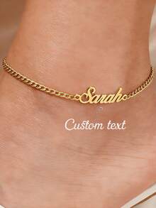 Vòng chân mắt xích Cuban 3mm khắc tên theo yêu cầu, vòng chân chữ cái hình bướm bằng thép không gỉ kiểu tối giản có thể điều chỉnh, phù hợp cho nữ, quà tặng Ngày của Mẹ. - Vàng - Xem 2