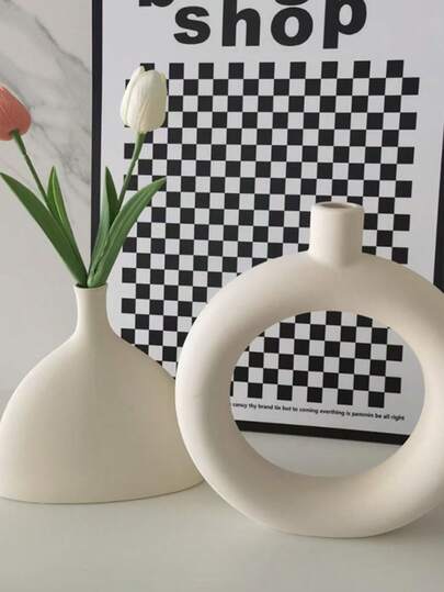 2pcs/1pc Minimalist White Asymmetric Elegant Creative Flower Vase, Suitable For Floral Arrangement, Livestream Decor, High-End Gift For Boyfriend, Girlfriend, Teacher, Halloween, Can Be Used As Round Vase, Flat Vase, Specialized Vase Set