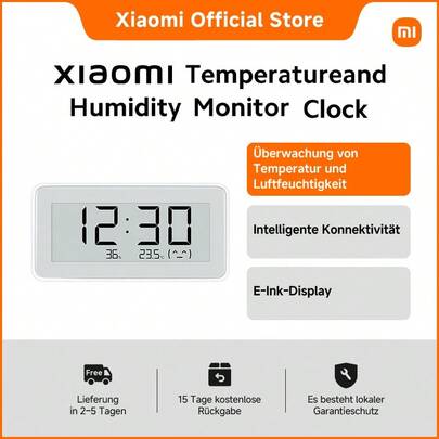  Xiaomi Temperatur - und Feuchtigkeitsmonitor-Uhr - Überwachung von Temperatur und Luftfeuchtigkeit | E-Ink-Display | Intelligente Konnektivität | Flexible Platzierung | Ganzjährige Unterstützung für Die Gesundheit Deiner Familie | Bringt Schönheit in Dein Leben