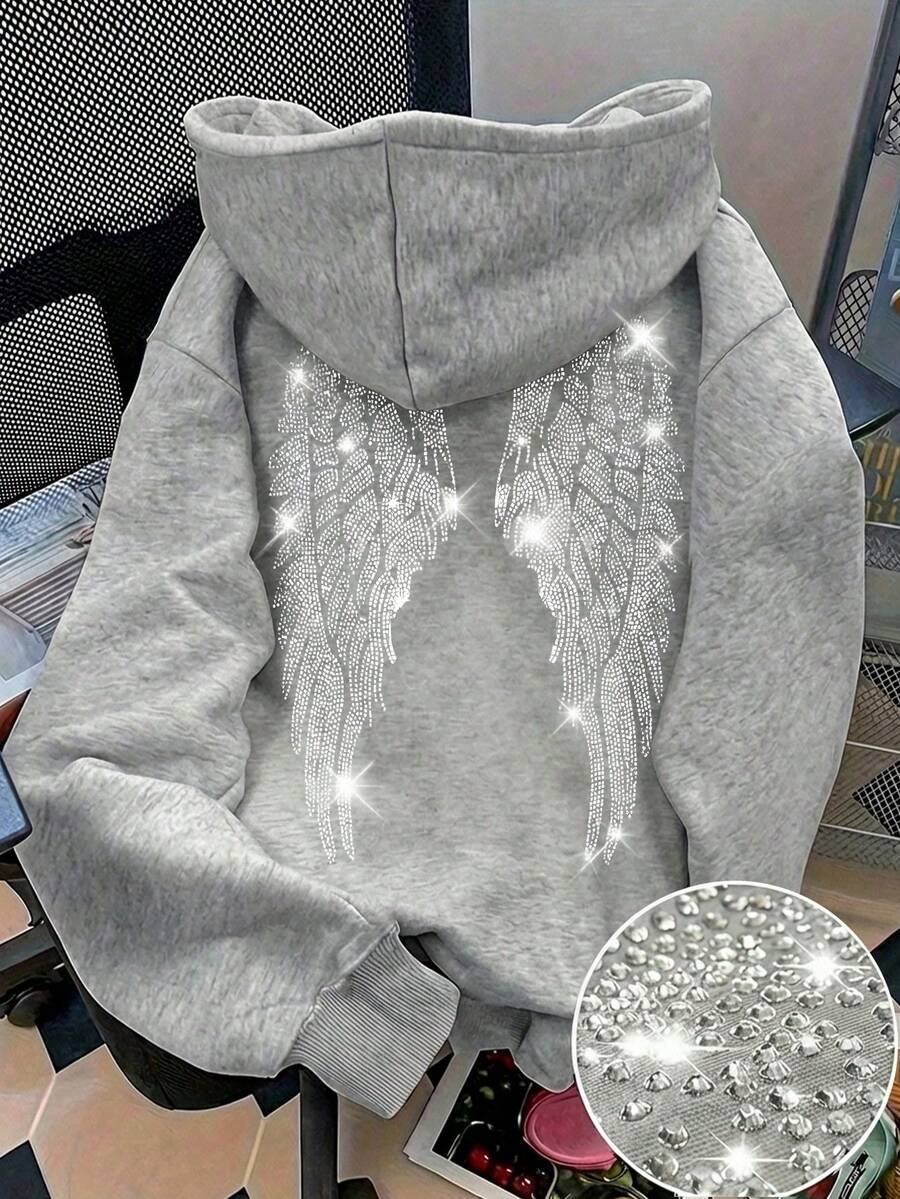 Áo nỉ nữ màu đen đính đá lấp lánh có cánh, áo nỉ dễ thương cho mùa thu, áo nỉ mặc đi học thường ngày. - Xám - Xem 1