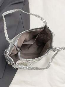 优雅小众设计银色亮片手提包，时尚百搭休闲通勤单肩/腋下包，春夏新品 - 銀色 - 查看 9