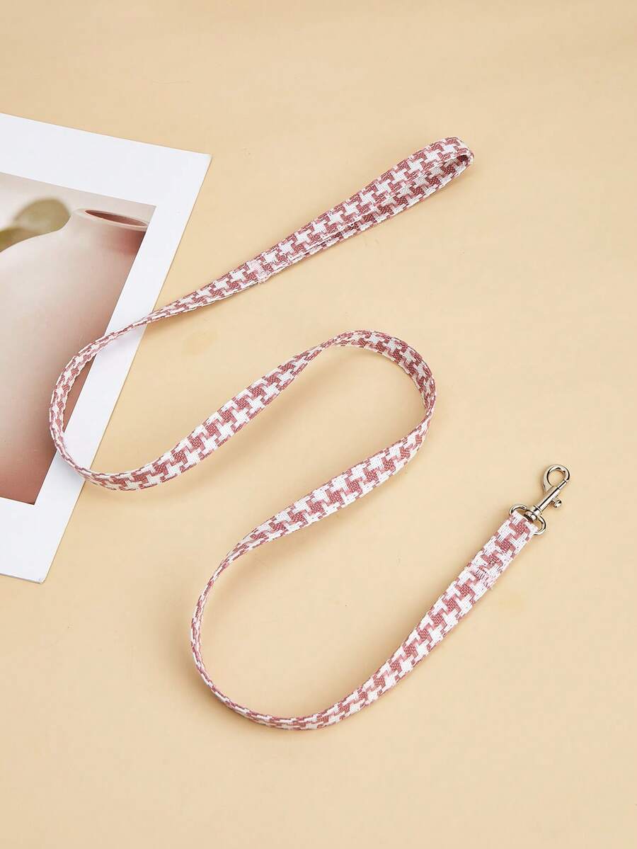 1pc Polyester Material Fresh Pattern Handmade Pet Leash, Suitable For Small Cats And Dogs Outdoor Use (Not Suitable For Large Active Dogs) - Pink - View 1