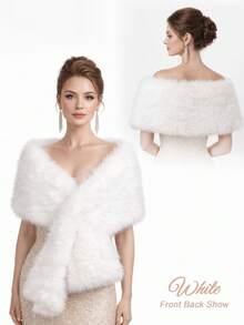 1PC Fluffy Faux Fur Warm Shawls And Wraps For Evening Dresses, Large Soft Plush Wedding Shawl For Party,Perfect Gift For Mother And Wife - Multicolor - View 3