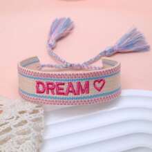 1 chiếc vòng tay bện thủ công thêu hình trái tim và chữ "DREAM", phong cách Bohemian, thích hợp làm quà tặng cho gia đình, bạn bè, dự tiệc, du lịch, quà tặng sáng tạo và lời chúc phúc. - Nhiều màu - Xem 4