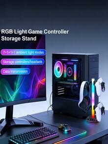RGB 4-In-1 Controller & Headset Stand, Slow Charging USB Type-C Port, Multi-Mode LED Gaming Lights, USB Powered (No Battery), ABS Desktop Organizer, Only Compatible With Standard Game Controllers And Headsets, Accessories Not Included - View 10