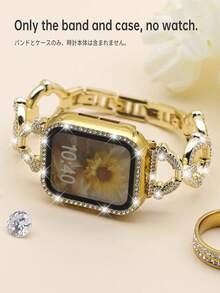 Compatibil cu curelele și compatibil cu carcasele , modele aurii de 38 mm, 40 mm, 41 mm, 42 mm, 44 mm, 45 mm, 46 mm și 49 mm; Curele de ceas aurii elegante și luxoase și protecții de ecran cu diamante aurii pentru seriile Ultra3/2/1/SE/S11/S10/S9/S8/S7/S6/S5/S4/S3/S2/S1; Accesorii de damă în formă de O cu diamante incrustate pentru petreceri și baluri mascate. - Aur - Vizualizare 3